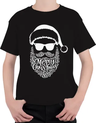 Produktbild von Merry Christmas Weihnachtsmann Bart - Weihnachten Weihnachtsgeschenk Christmas Uni Kinder T-Shirt, Schwarz, 140