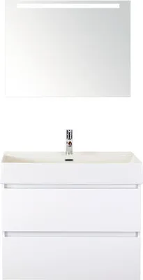 Produktbild von Badmöbel-Set Sanox Maxx XL BxHxT 81 x 183 x 45,5 cm Frontfarbe weiß hochglanz mit Waschtisch Keramik weiß und Waschtisch