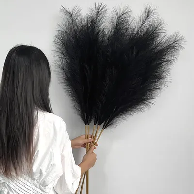 Produktbild von Getrocknete Pampasgras 6 Stück weiß 113 cm - künstliche Dekoration für Wohnzimmer Haus Flur Vase Boho schwarz
