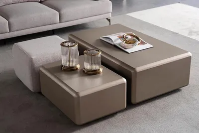Produktbild von Beige Couchtisch und Hocker Set aus Textil modern und vielseitig
