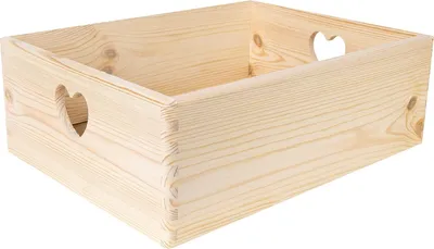 Produktbild von Creative Deco Große Holzkiste Obstkiste Korb | 40x30x13cm (+/-1cm) | Herzförmigen Griffen | ohne Deckel | Hölzernen Kasten Unlackiert Holzbox Kiste