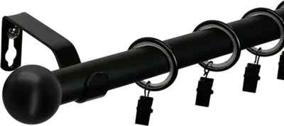 Produktbild von LOFT 160 cm 1-läufige Gardinenstange Schwarz 19 mm aus Metall mit Endstück Ball Komplettset mit Ringen und Clips Inklusive Montagezubehörset