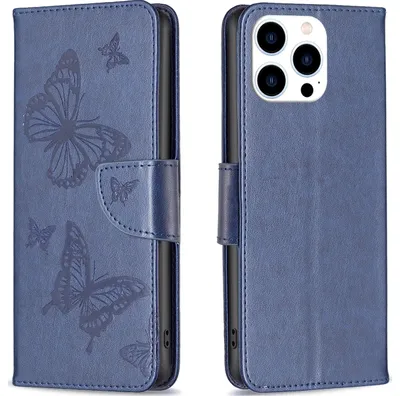 Produktbild von Mobigear Butterfly iPhone 16 Pro Max Hülle Klapphülle Geldbörse - Blau