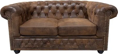 Produktbild von Chesterfield Design 2er Sofa 150cm antik braun mit Knopfheftung und Federkern 2-Sitzer Couch