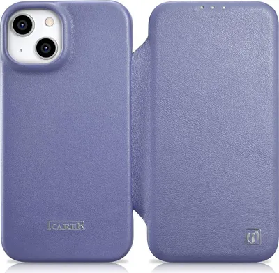 Zdjęcie produktu dla iCarer CE Premium Leather Folio Case skórzane etui iPhone 14 Plus z klapką magnetyczne MagSafe jasnofioletowy (WMI14220715-LP)