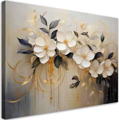 Produktbild von Leinwandbild Blumen weiß gemalt 120x80 Feeby Beige bild für die wand bereit zum aufhängen