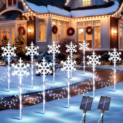 Solar-Schneeflocken-Lichterkette, 10 Stück, 8 Modi, LED, für Außen