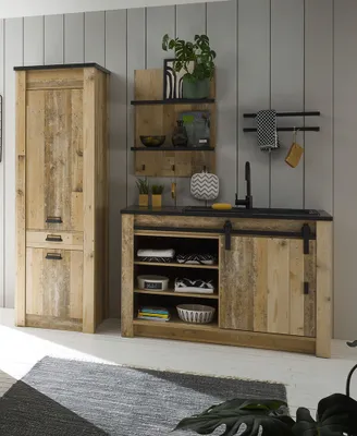 Produktbild von Küchen Set mit Stauraumschrank, Unterschrank und Wandregal SHELTON-61 in Old Style hell Nb. mit anthrazit