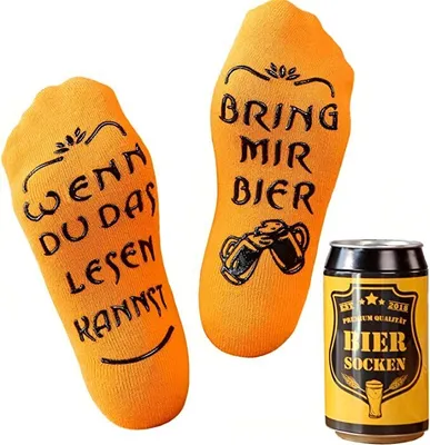 Produktbild von Geschenk für Männer zum Geburtstag, Socken mit Spruch auf Sohle, Wenn du das lesen kannst, bring mir Bier, lustige Bier Socken, 37-44