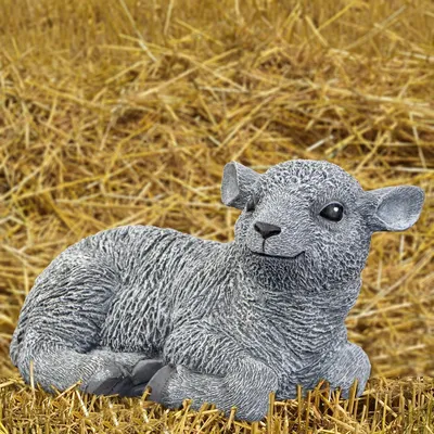 Produktbild von Fröhliche Lammskulptur, Grau, Tierfigur, Garten