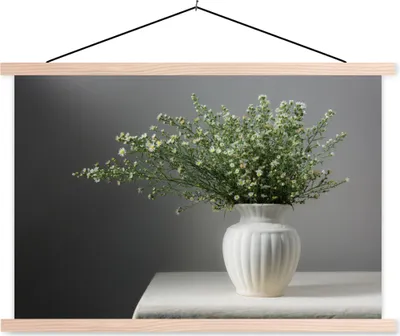 Produktbild von MuchoWow® Textilposter Stilleben - Vase - Blumen 120x80 cm mit holzfarbenen Rahmen - Aufhängeset