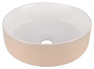 Productafbeelding van Differnz Mira Opzetwaskom - Keramiek - Rond Model - Beige Buitenkant met Wit Binnenwerk - Inclusief Chromen Afvoerstop - Geschikt voor de Badkamer - Ø 35.5 x 11.