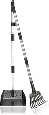 Produktbild von Hundekotschaufel, 2 Stück Dog Pooper Scooper Hundekotschaufel und Harke Metall Rechen Kehrschaufel für große mittlere kleine Hunde mit Lange verstellbare Griff Rake Waste Removal