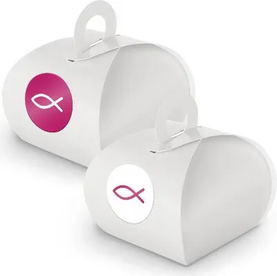 Produktbild von SET Fisch (Motiv32) 24x Geschenkschachtel mit Griff weiß + Sticker