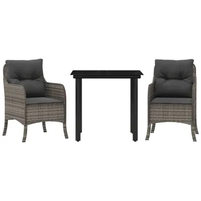 Image de vidaXL Ensemble de jardin 3 pièces avec coussins Gris Poly rotin