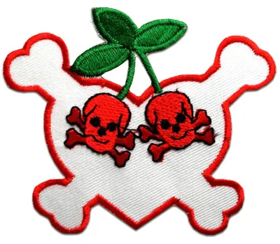 Produktbild von Kirsche Totenkopf - Aufnäher, Bügelbild, Aufbügler, Applikationen, Patches, Flicken, Zum Aufbügeln, Größe: 8,5 x 7,3 cm