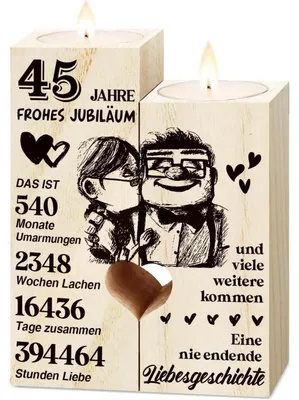 Produktbild von Kerzenständer aus Holz für 45. Hochzeitstag | Messinghochzeit Geschenk für Paare