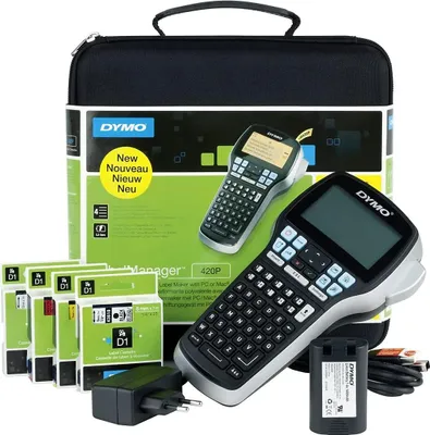 Produktbild von DYMO LabelManager 420P Beschriftungsgerät im Koffer | Tragbares Etikettiergerät mit ABC Tastatur | mit extra Rollen D1-Beschriftungsband | für D1 Etiketten in 691219 mm Breite