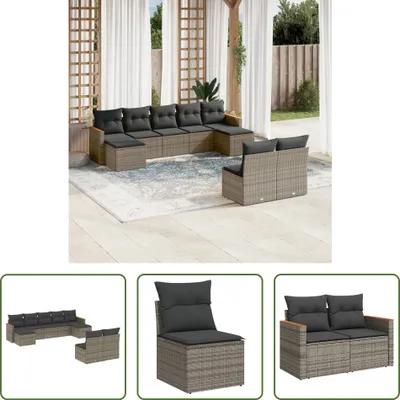 Produktbild von The Living Store 9-tlg. Garten-Sofagarnitur mit Kissen Grau Poly Rattan