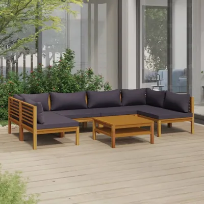 Image de The Living Store Ensemble de salon de jardin 7 pièces avec revêtement en bois massif d'acacia