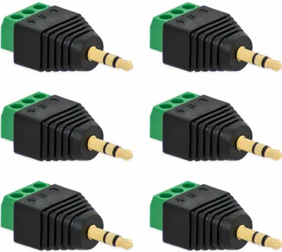 Produktbild von 6X Klinken Stecker 3,5 mm Adapter > Terminal Block 3-Pin Schraub Klemmen Vergoldet
