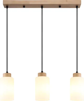 Produktbild von Hängeleuchte, Holz, Braun, Glas, opal matt, 3-flammig, E27, L 60 cm