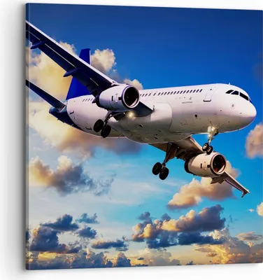 Produktbild von Bild auf Leinwand - Leinwandbild - Flugzeug Flug Reise Fahrzeug - 70x70cm - Wand Bild - Wanddeko - Leinwanddruck - Bilder - Kunstdruck - Wanddekoration - Leinwand bilder - Wandkunst - AC70x70-2445