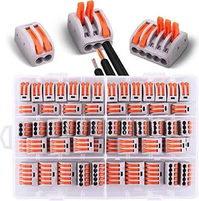 Produktbild von 60 Stück elektrische Steckverbinder mit Steuerhebel, 20 Stück 2-Wege, 30 Stück 3-Wege, 10 Stück 5-Wege, weiß (2/3/5)
