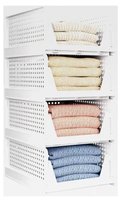 Produktbild von Faltbarer Schrank-Organizer, Aufbewahrungsbox, stapelbare Körbe, Kunststoff-Schubladenkorb, Schrankaufbewahrung für Kleiderschrank, Küche, Bad, Büro, Weiß, 4 l