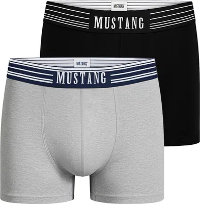 Produktbild von Mustang Herren Boxershorts 2er Pack - Bequeme Baumwollunterwäsche mit Elasthan, Weicher Bund mit Logo, Perfekte Passform, Grau und Schwarz, Regular Fit XL
