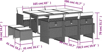 Immagine prodotto di vidaXL set da pranzo da giardino a 11 pezzi con cuscini in polirattan grigio