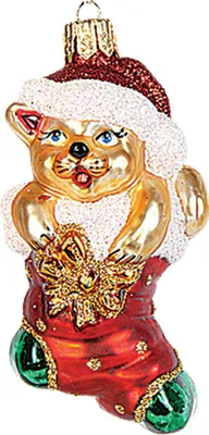 Produktbild von Christbaumschmuck Glas 7,5cm Gabenstrumpf mit Katze Figur