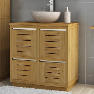 Image de Teako Design Meuble lavabo Severa en teck  FLEGT 55x140x85 cm