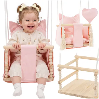 Productafbeelding van Babyschommel - Kinderschommel - Schommel Met Kussen - Hout - Polyester - 25 kg - 35 x 35 x 25 cm