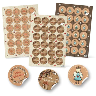 Produktbild von SET 3 x 24 Weihnachtsaufkleber Sticker Engel Schutzengel Frohe Weihnachten Etiketten 4 cm