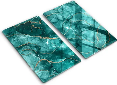 Produktbild von Glasschneideplatte - Herdabdeckplatte - 2x30x52 cm -Schneidebrett - Spritzschutz -Blauer Marmor