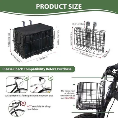 Image de Porte-vélos pliable – Se vide rapidement – Sacoche intérieure amovible – Adapté aux vélos électriques – Pour chiens et courses – Noir, métallique, 50 cm, pour la ville et la campagne