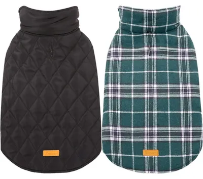 Image de Manteau pour chien, hiver, en polaire, imperméable, chaud, à carreaux, veste réversible, vert, taille L