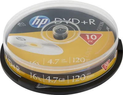 Produktbild von HP DVD+R, DRE00027-3, 4,7GB, 16x, Cake Box, 10er-Pack, nicht bedruckbar, 12cm, für die Datenarchivierung