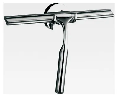 Produktbild von Duschwischer mit Halterung, Duschabzieher aus Metall zur Wandmontage, Glasabzieher für eine streifenfreie Dusche, chromfarben