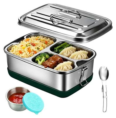 Immagine prodotto di Contenitore per il pranzo RVS da 2000 ml con scomparti e cucchiaio