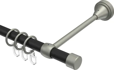 Produktbild von Interdeco Gardinenstange / Vorhangstange Schwarz / Chrom matt, Typ Primus Lucan (Kappe), 16 mm Ø 1-läufig, 420 cm