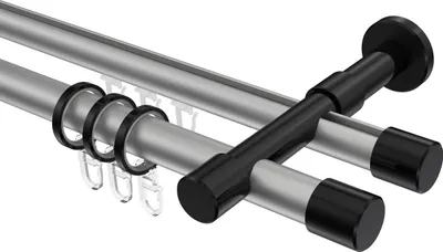 Produktbild von Interdeco Rundrohr-Innenlaufstange / Gardinenstange (Kombination) Silbergrau / Schwarz, Typ Prestige Santo (Kappe), 20 mm Ø 2-läufig, 520 cm
