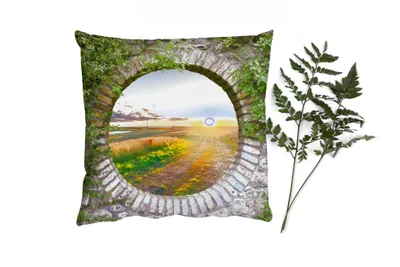 Produktbild von MuchoWow® Zierkissen Sofakissen Wohnzimmer Dekokissen 45x45 cm Landleben - Ausblick - Sonne - Schlafpolster - Polster für das Sofa