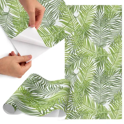 Zdjęcie produktu dla Folia do mebli 65 x 130 cm – folia samoprzylepna do mebli – folia samoprzylepna – folia do mebli – folia do mebli kuchennych – folia samoprzylepna do kuchni – folia do szafek – wodoodporna – zmywalna – samoprzylepna – bez pęcherzyków powietrza – usuwalna bez śladów – tropikalne liście