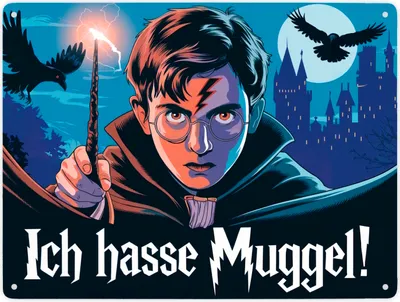 Produktbild von Grimmiger Zauberlehrling - Ich hasse Muggel Metallschild XXL in 28x38 cm