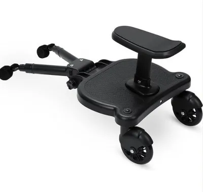 Produktbild von Universelle Kinderwagen-Plattform - für Kinderwagen - Plattform mit Sitz für vorderen Kinderwagen oder Kinderwagen - Stabile Doppelgummireifen - Extra stabil - Verstellbar - Schwarz