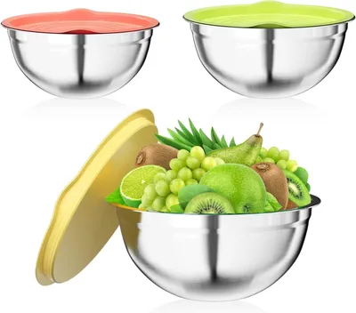 Imagen del producto de Cuencos para ensalada de acero inoxidable, juego de 3 unidades, con capacidades de 2,5 l / 2 l / 1,4 l, apilables, para la cocina