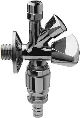 Produktbild von Universal Doppelspindel-Kombi-Eckventil 421853 Messing verchromt, 1/2"x10mmx3/4", mit Rohrbelüfter und Rückflussverhinderer