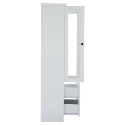 Produktbild von Merax Standvitrine 165 cm mit LED und USB, Glasvitrine mit 2 Schubladen, Höhenverstellbare Böden, Mattweiß, inkl. Fernbedienung